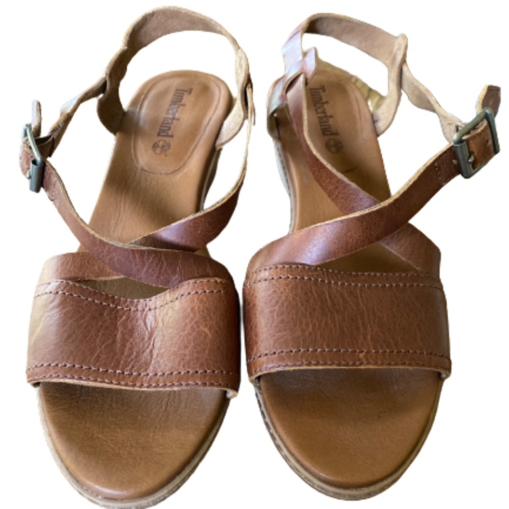 Timberland Brown Leather Wedge Sandals